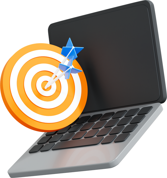 3D Computer laptop and target with arrow hit the center